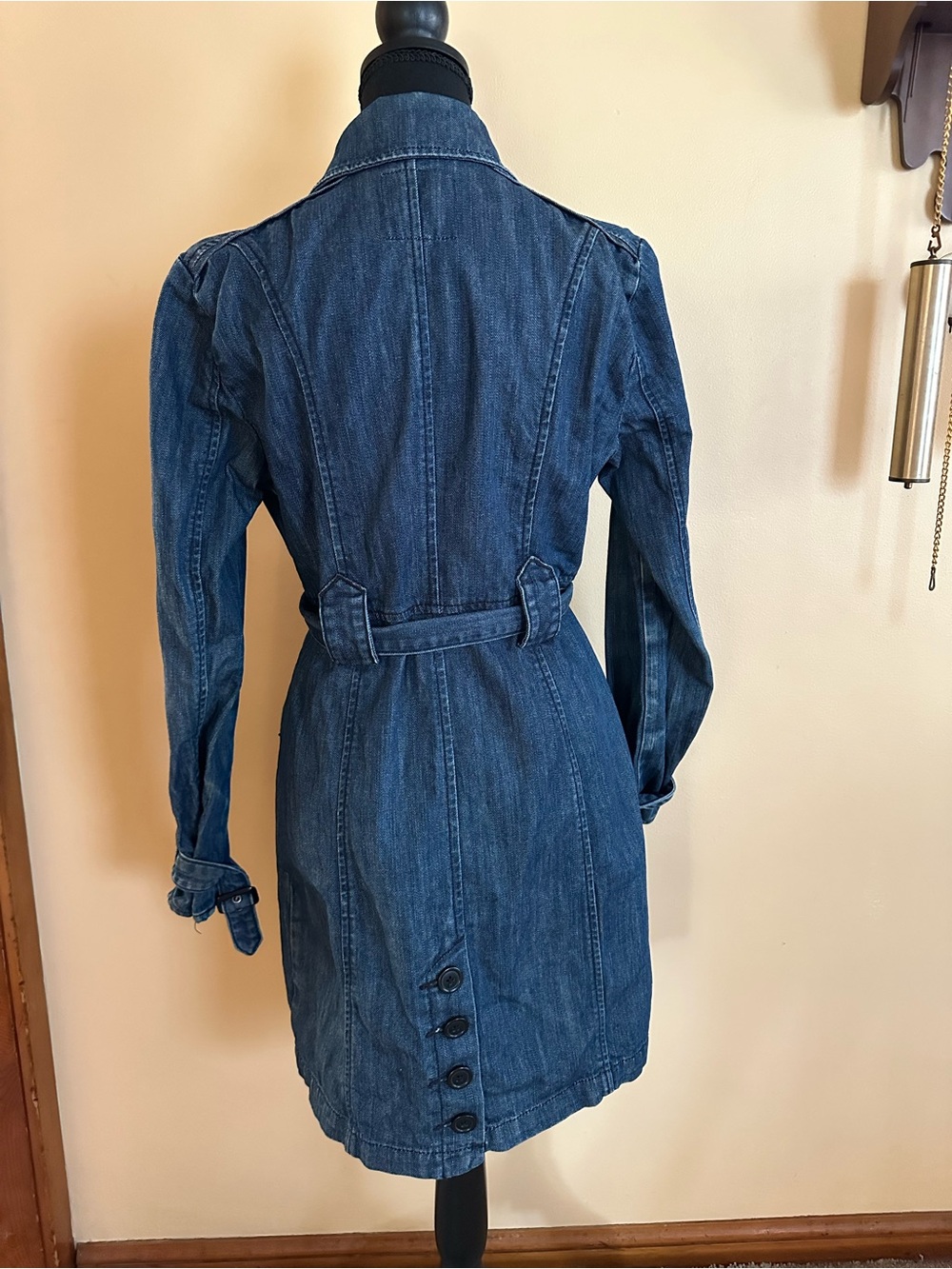 G by Guess Blue Denim Jean Belted Buttoned Coat Women’s size Medium - Picture 5 of 11